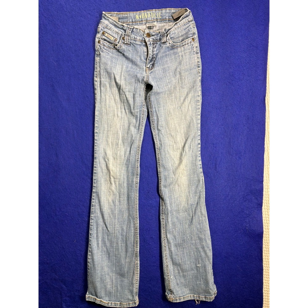 Y2K Womens Hydraulic Bootcut Jeans 7/8 Light Wash Blue